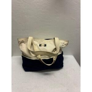Liz Claiborne Blue White Two Tone Canvas‎ Tote Bag Unisex Top Handles